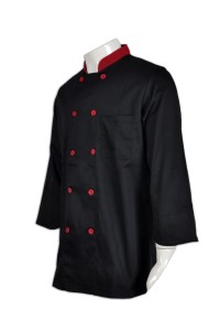 KI058 tailor made catering industry tailor made black 3/4 7' sleeved uniform chef uniform center hk company  culinary uniform  double breasted chef jacket